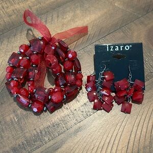 Izaro Red Earrings and Bracelets NWT